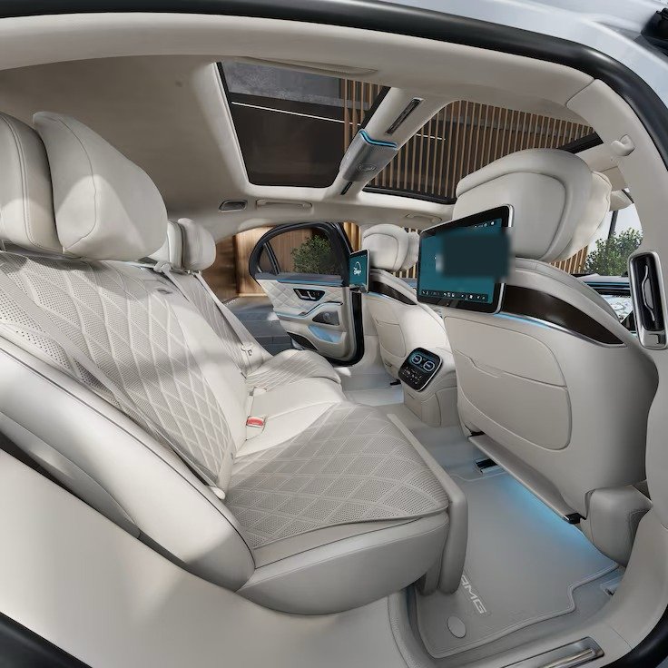 Luxury leather rear cabin interior of a Mercedes-Benz S-Class